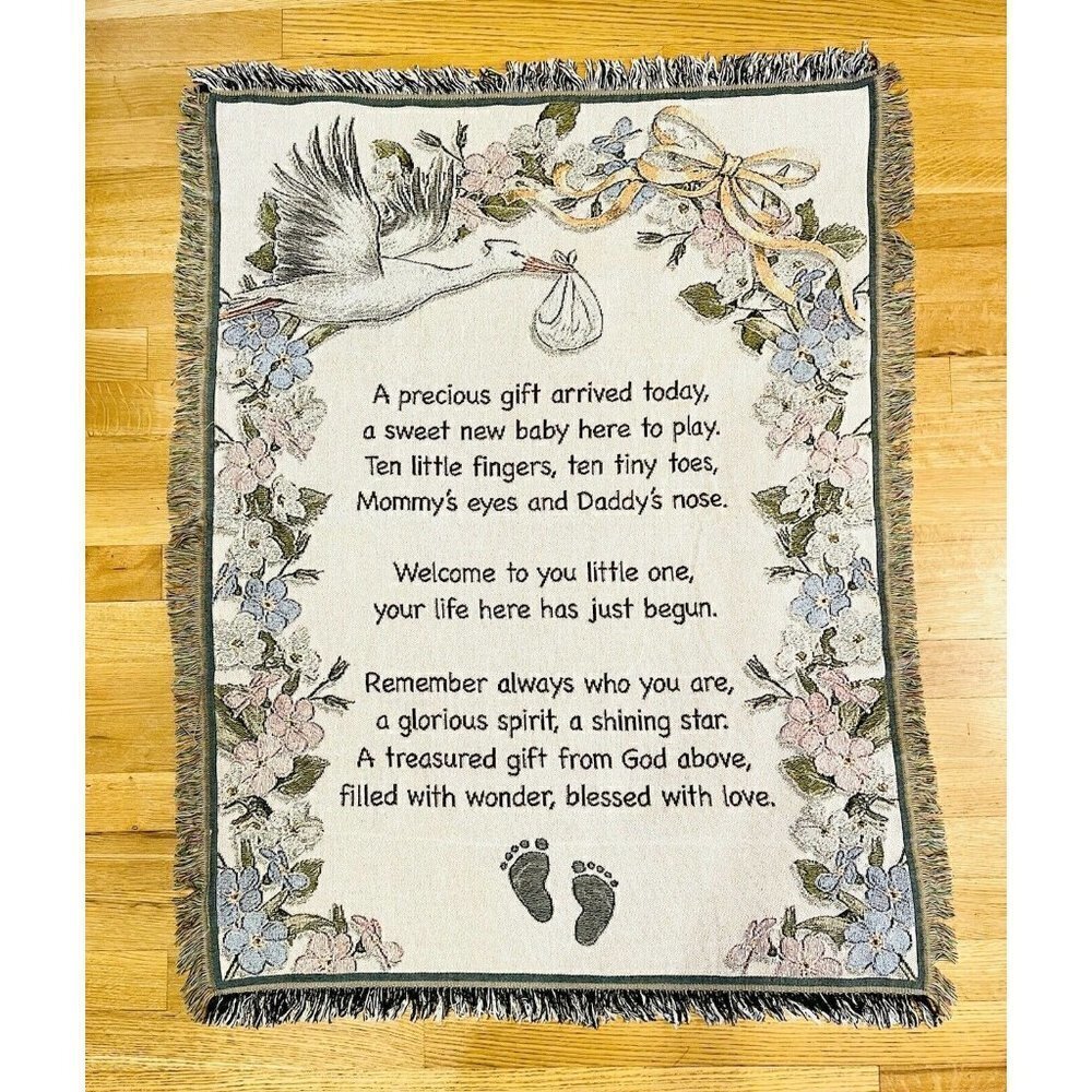 New Baby Tapestry Throw Blanket Stork Standard 47885 Welcome 40x50” Lap Nursery